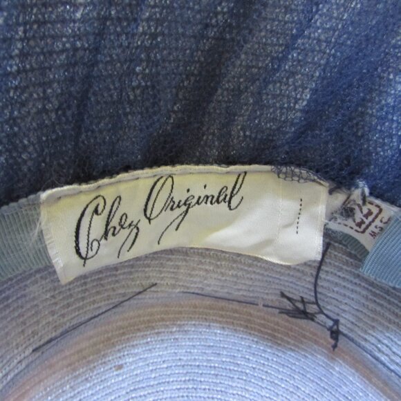 SALE  Vintage Lampshade Style Hat Gray Crown Navy Netting main image 12